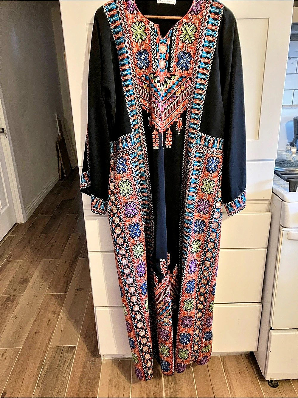 Beautiful Embroidered metallic threads Palestinian Trobe Black & Multicolor XL